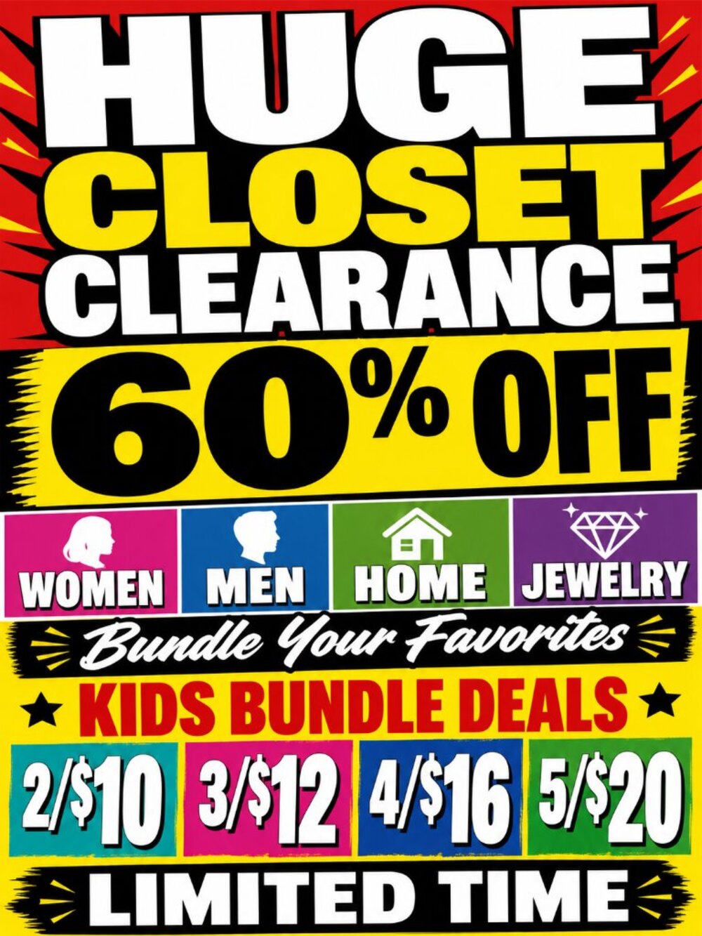 HUGE CLOSET CLEARANCE 60% - WOMEN  MEN  HOME  JEWELRY